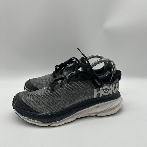 Womens 5.5 Hoka One One Clifton 9 Running Shoes Gray White Sneaker 1131170-BWHT - Picture 4 of 10